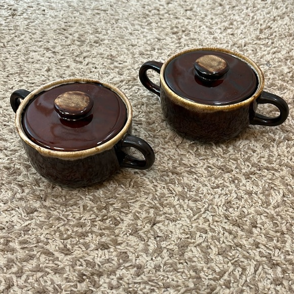 Vintage Brown Drip Glaze Sugar Bean Pots w/ Lids - Set of Two - Picture 1 of 6